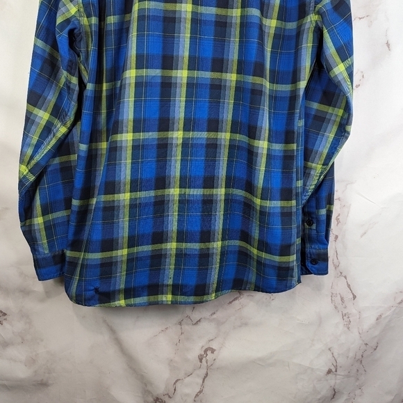 Eddie Bauer Shirt Mens Large Blue Green Plaid Button Up Travex Shacket Jacket - Picture 7 of 12